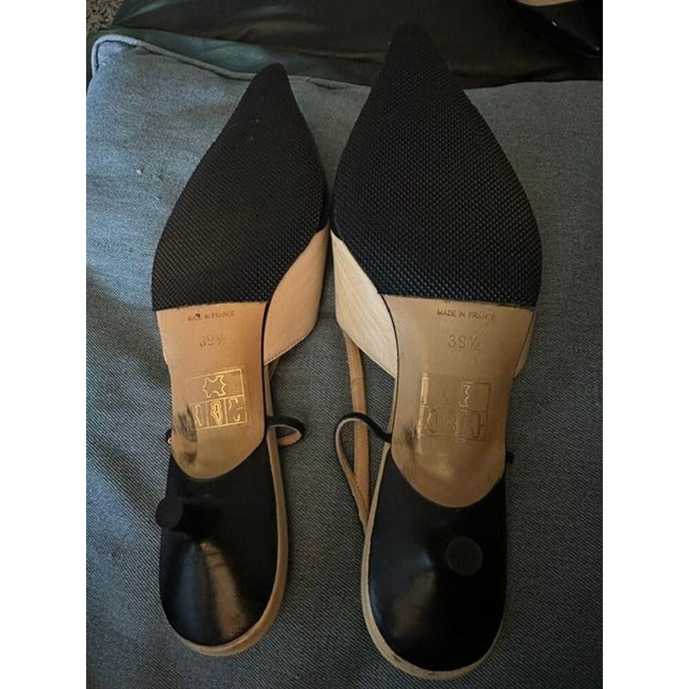 Chanel Vintage Slingback Lambskin Kitten Heels Black Beige CC Logo VGUC 39.5 9.5 - Picture 2 of 5
